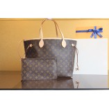 LU NEVERFULL MM TOTE BAG with Monogram Canvas Beige Color Inside(31CM)