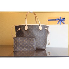 LU NEVERFULL MM TOTE BAG with Monogram Canvas Beige Color Inside(31CM)