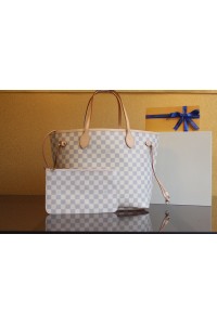 LU NEVERFULL MM TOTE BAG with Damier Azur Canvas Rose Ballerine Color Inside(31CM)