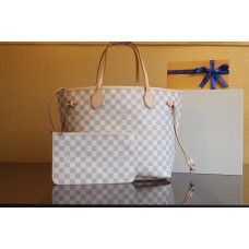 LU NEVERFULL MM TOTE BAG with Damier Azur Canvas Rose Ballerine Color Inside(31CM)