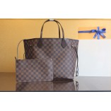 LU NEVERFULL MM TOTE BAG with Damier Ebene Canvs Cherry Color Inside(31CM)